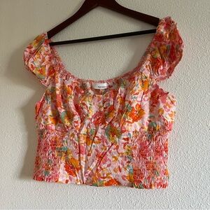 NWT Heatherly Pink Floral Cropped Smocked Top